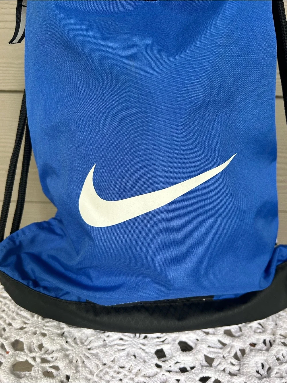 Nike Royal Blue and Black Drawstring Backpack with White Swoosh